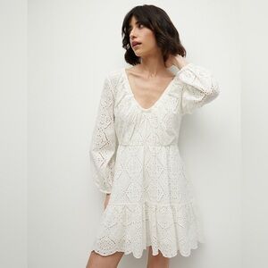 Veronica Beard White Eyelet Long Sleeve Mini Dress